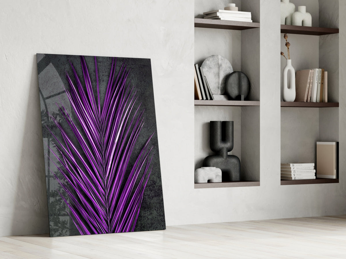 Bright Purple Areca Palm Frond Botanical Glass Wall Art – view 6