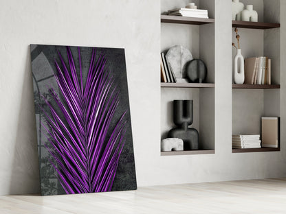 Bright Purple Areca Palm Frond Botanical Glass Wall Art – view 6