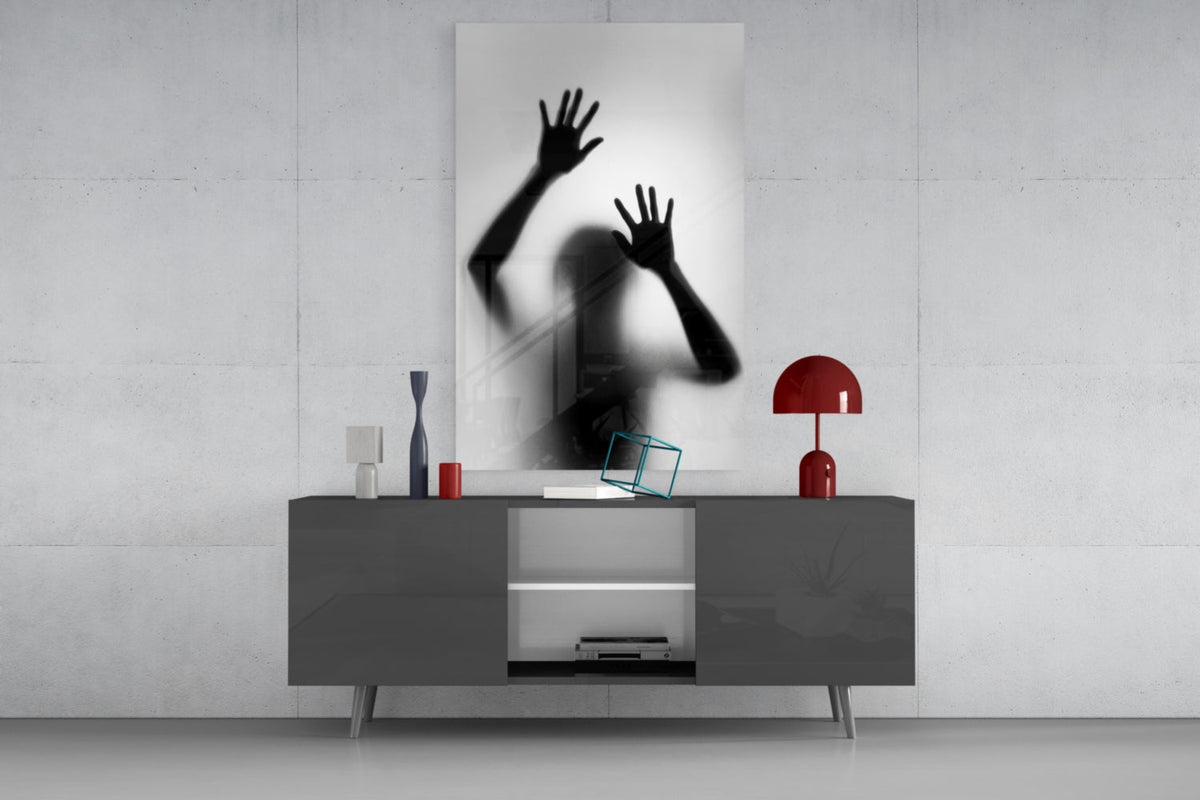 Monochrome Shadow Hands Silhouette Glass Wall Art – view 8