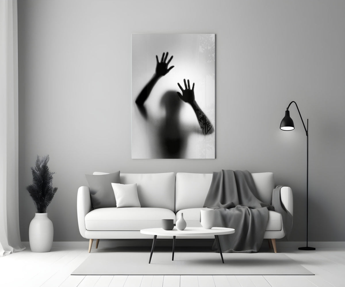 Monochrome Shadow Hands Silhouette Glass Wall Art – view 3