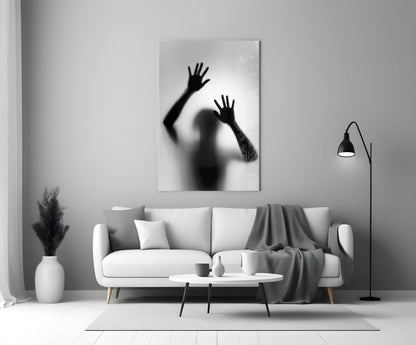 Monochrome Shadow Hands Silhouette Glass Wall Art – view 3