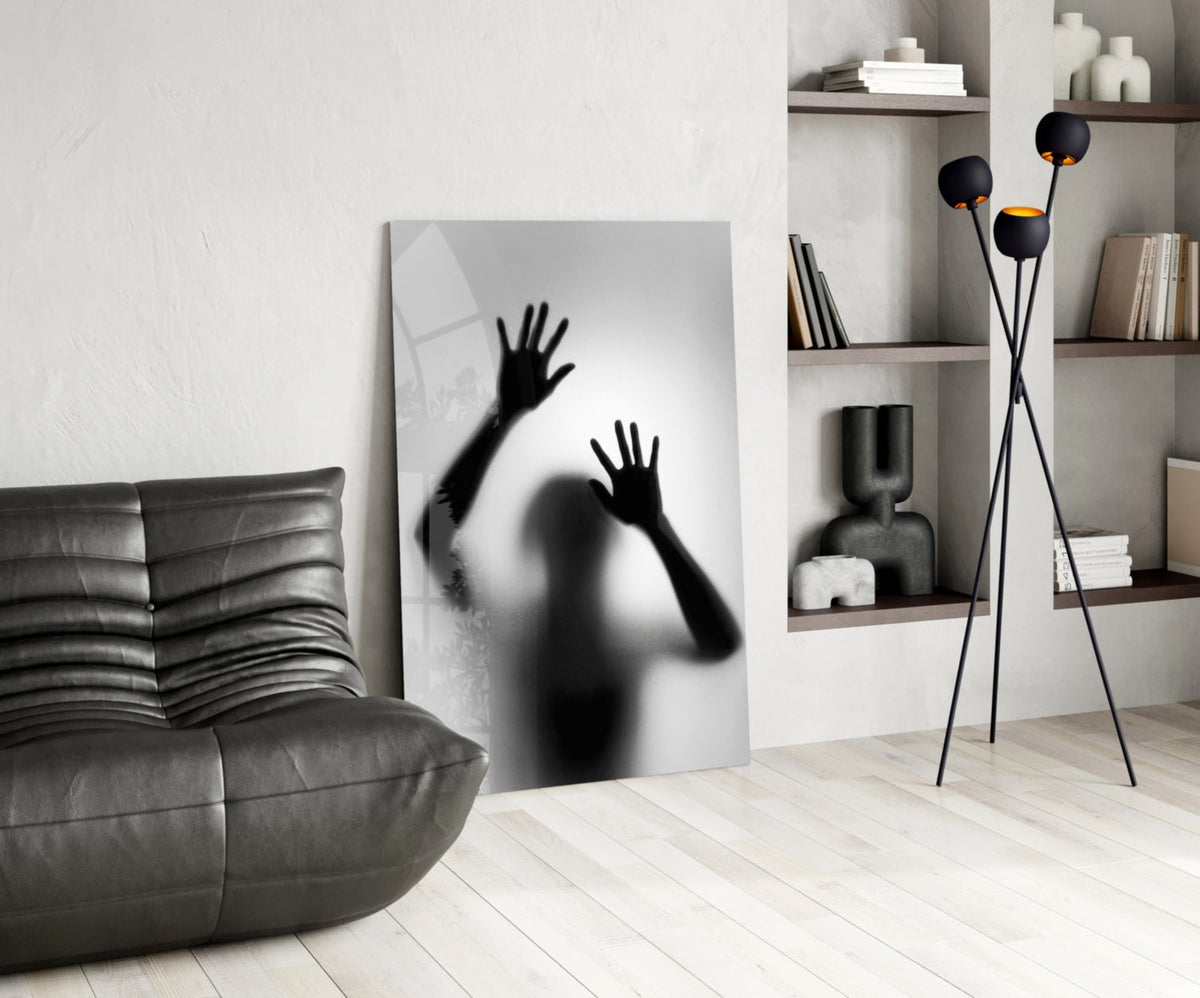 Monochrome Shadow Hands Silhouette Glass Wall Art – view 5