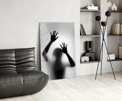 Monochrome Shadow Hands Silhouette Glass Wall Art – view 5