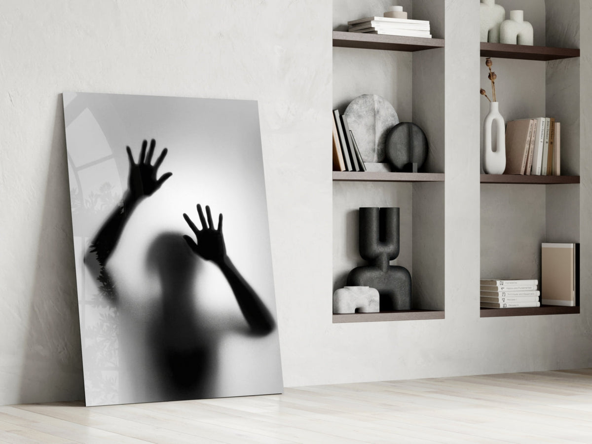 Monochrome Shadow Hands Silhouette Glass Wall Art – view 6