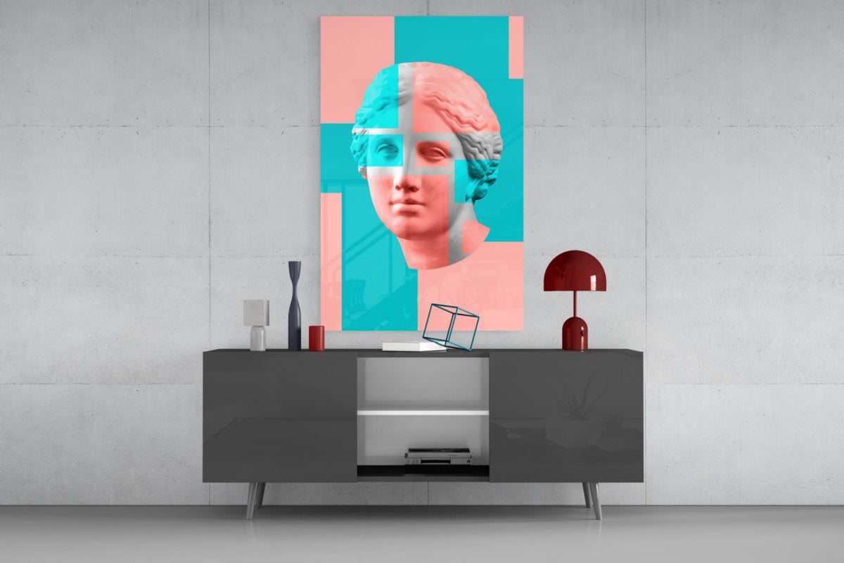 Pastel Color Block Venus Glass Wall Art – Pink and Aqua Classical Bust – view 8