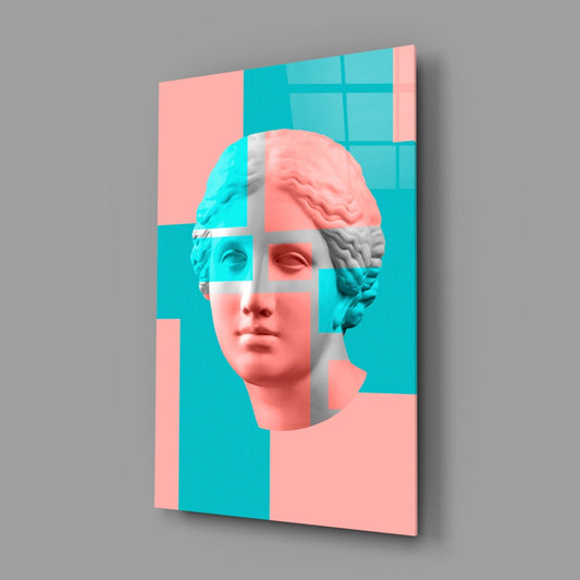 Pastel Color Block Venus Glass Wall Art – Pink and Aqua Classical Bust – view 2