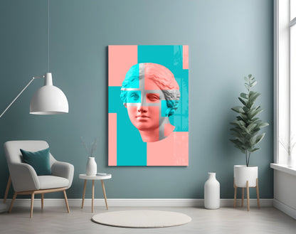 Pastel Color Block Venus Glass Wall Art – Pink and Aqua Classical Bust – view 4