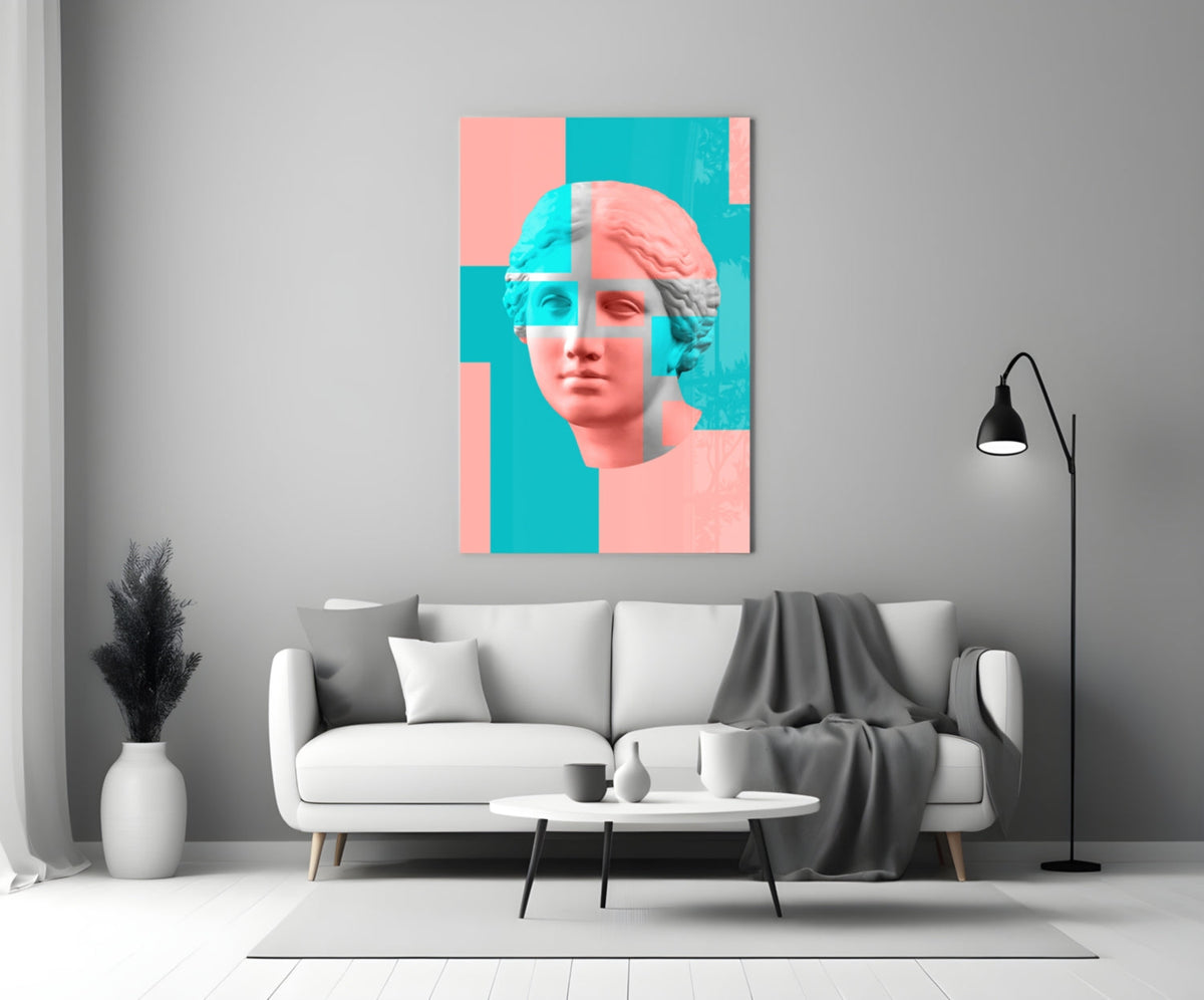 Pastel Color Block Venus Glass Wall Art – Pink and Aqua Classical Bust – view 3