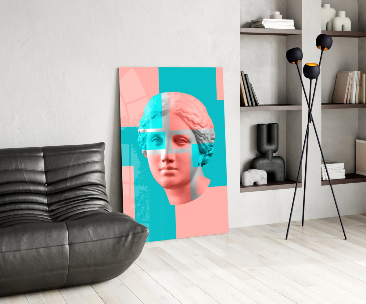 Pastel Color Block Venus Glass Wall Art – Pink and Aqua Classical Bust – view 5