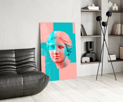 Pastel Color Block Venus Glass Wall Art – Pink and Aqua Classical Bust – view 5