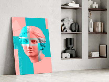 Pastel Color Block Venus Glass Wall Art – Pink and Aqua Classical Bust – view 6