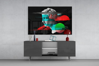 Glitch Bust Retro Sun Vaporwave Glass Wall Art – view 8