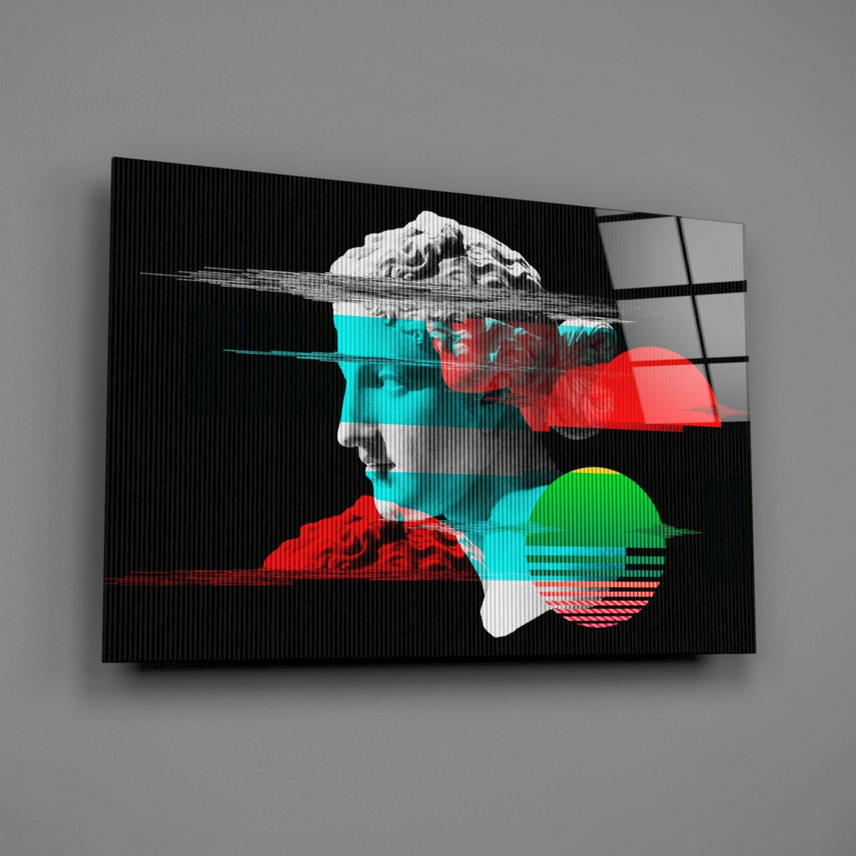 Glitch Bust Retro Sun Vaporwave Glass Wall Art – view 2