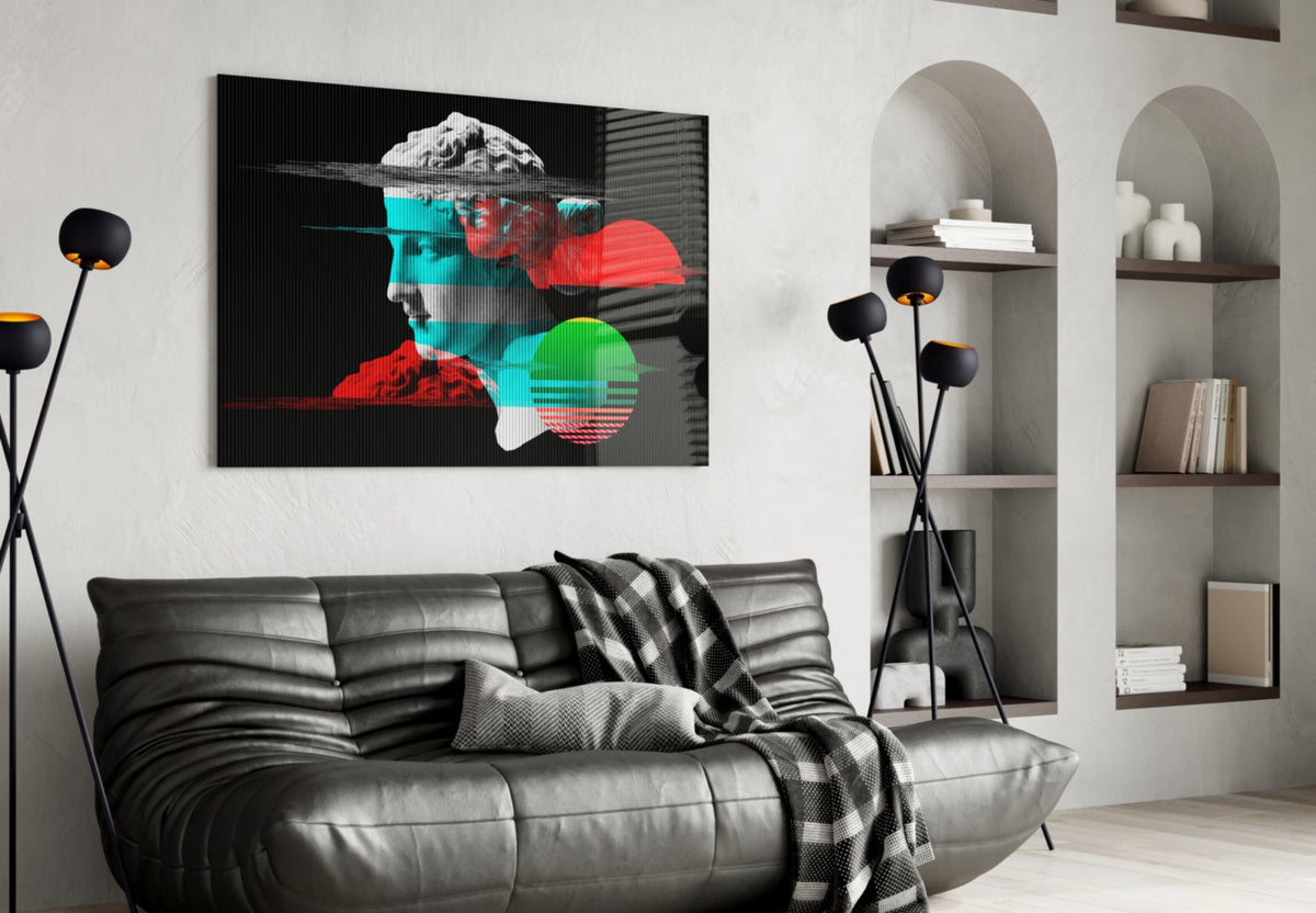 Glitch Bust Retro Sun Vaporwave Glass Wall Art – view 4