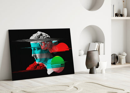 Glitch Bust Retro Sun Vaporwave Glass Wall Art – view 3