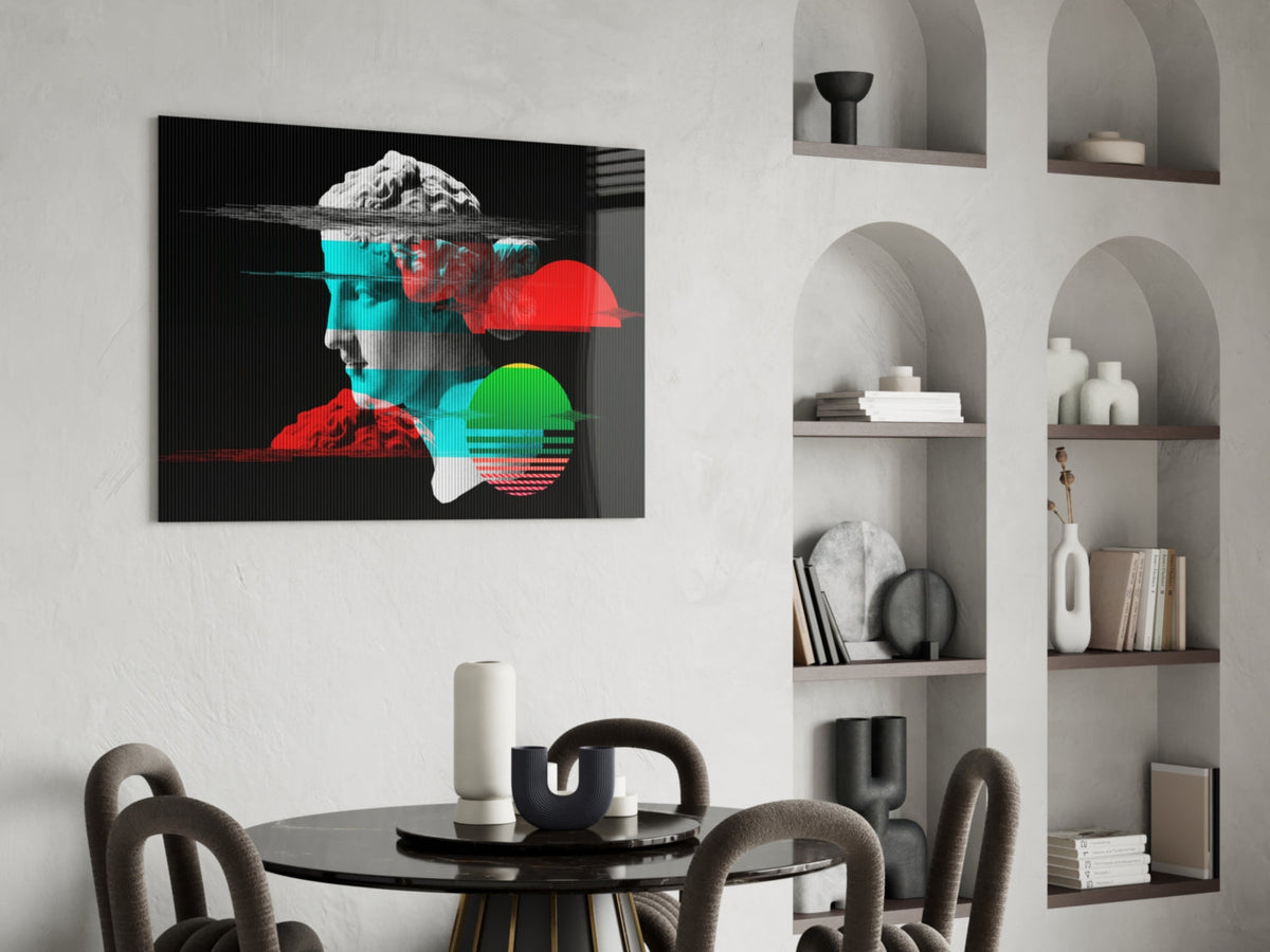 Glitch Bust Retro Sun Vaporwave Glass Wall Art – view 5