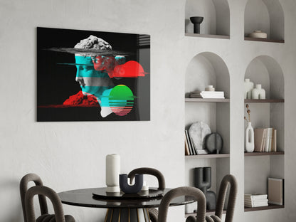 Glitch Bust Retro Sun Vaporwave Glass Wall Art – view 5
