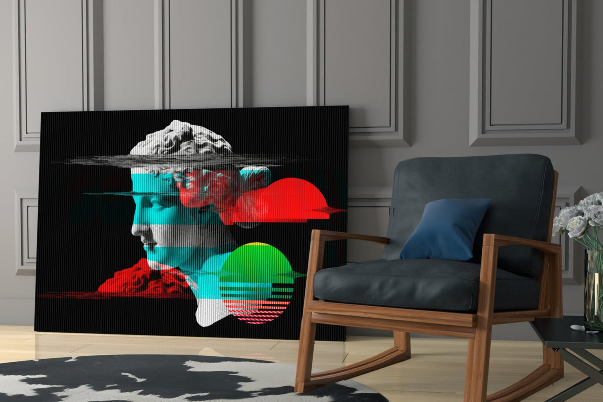 Glitch Bust Retro Sun Vaporwave Glass Wall Art – view 6