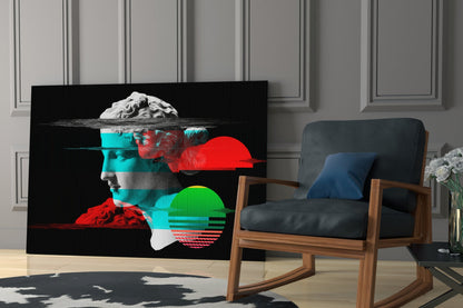 Glitch Bust Retro Sun Vaporwave Glass Wall Art – view 6