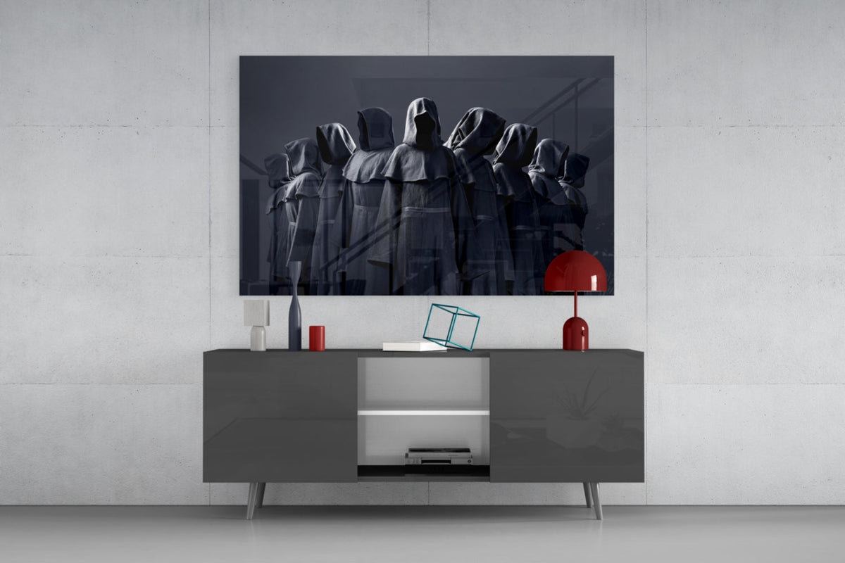 Hooded Figures in Shadow Dark Fantasy Glass Wall Art – view 8