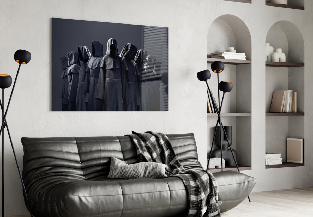 Hooded Figures in Shadow Dark Fantasy Glass Wall Art – view 4