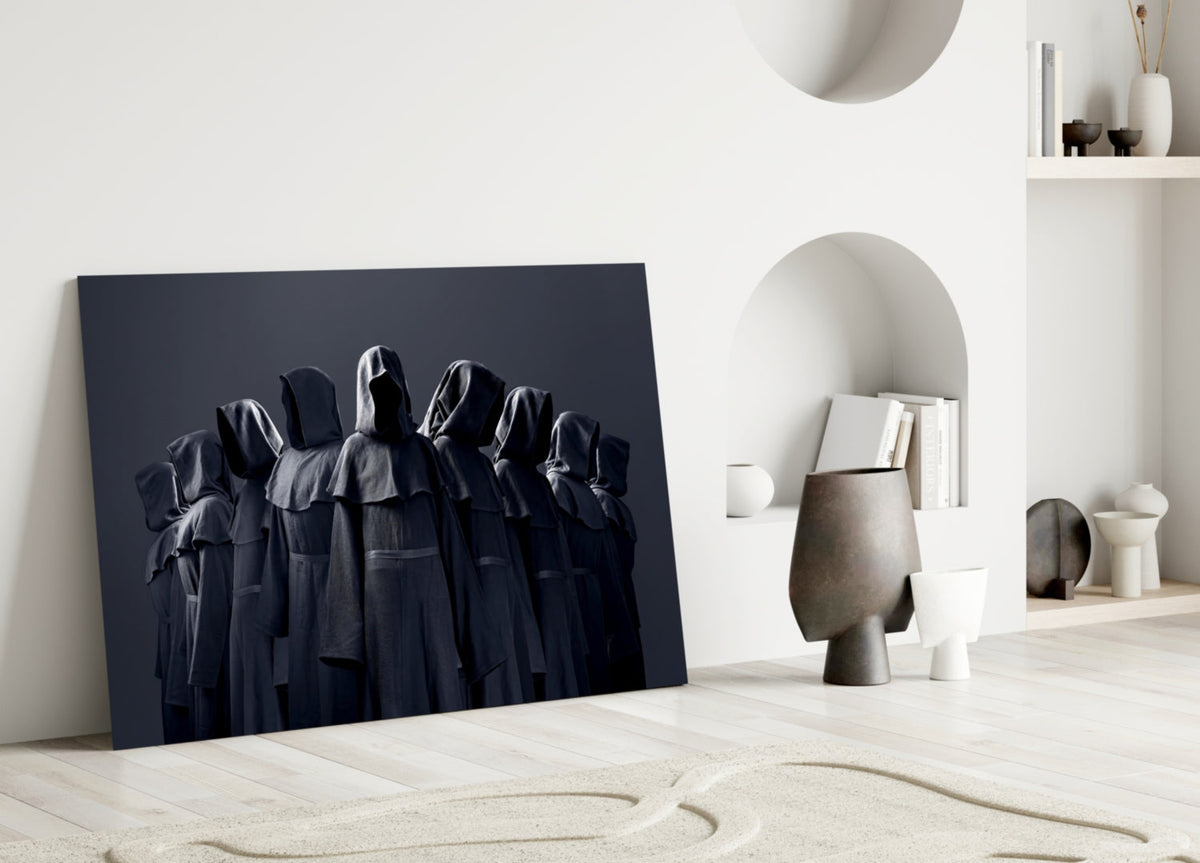 Hooded Figures in Shadow Dark Fantasy Glass Wall Art – view 3