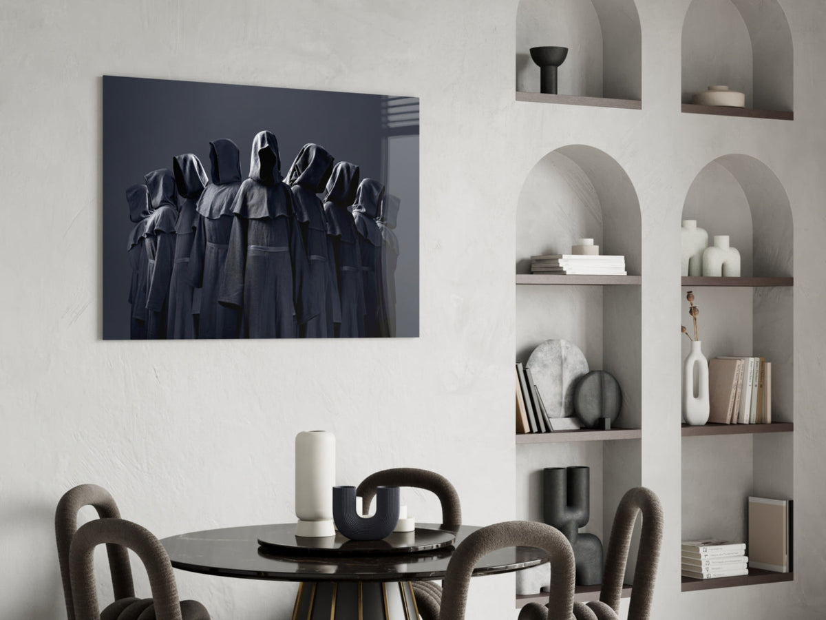 Hooded Figures in Shadow Dark Fantasy Glass Wall Art – view 5
