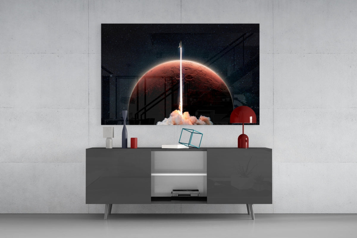 Rocket Launch to Mars Glass Wall Art – Space Themed Print – view 8