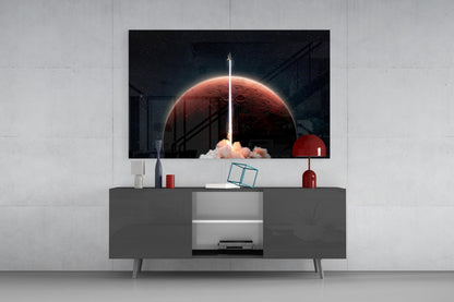Rocket Launch to Mars Glass Wall Art – Space Themed Print – view 8