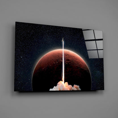 Rocket Launch to Mars Glass Wall Art – Space Themed Print – view 2