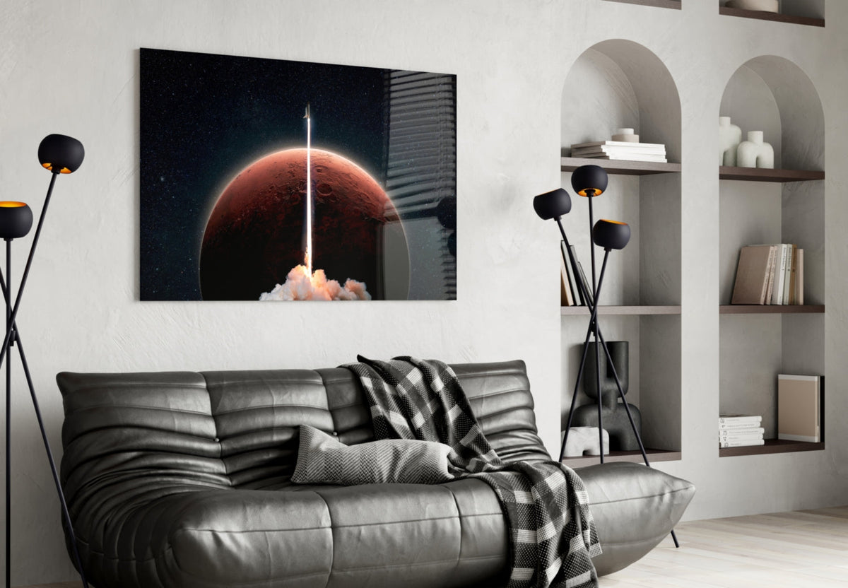 Rocket Launch to Mars Glass Wall Art – Space Themed Print – view 4