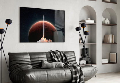 Rocket Launch to Mars Glass Wall Art – Space Themed Print – view 4