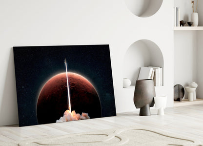 Rocket Launch to Mars Glass Wall Art – Space Themed Print – view 3