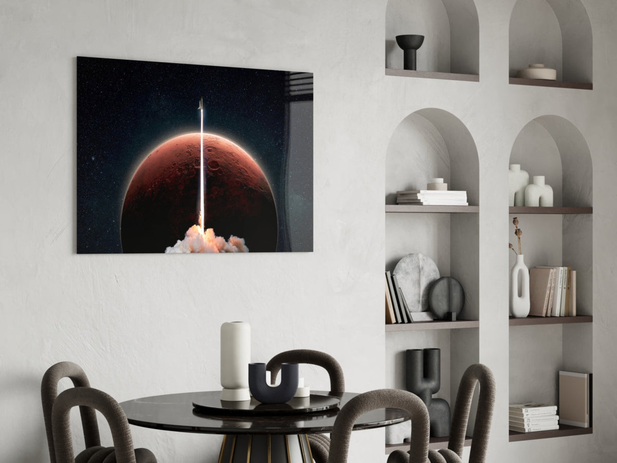 Rocket Launch to Mars Glass Wall Art – Space Themed Print – view 5