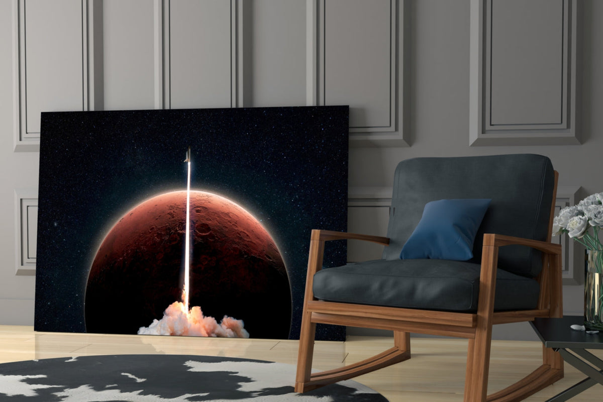 Rocket Launch to Mars Glass Wall Art – Space Themed Print – view 6