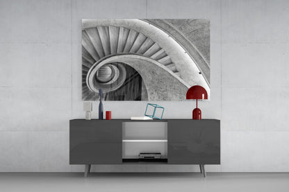 Architectural Spiral Staircase Art Glass Wall Art, Black and White – view 8