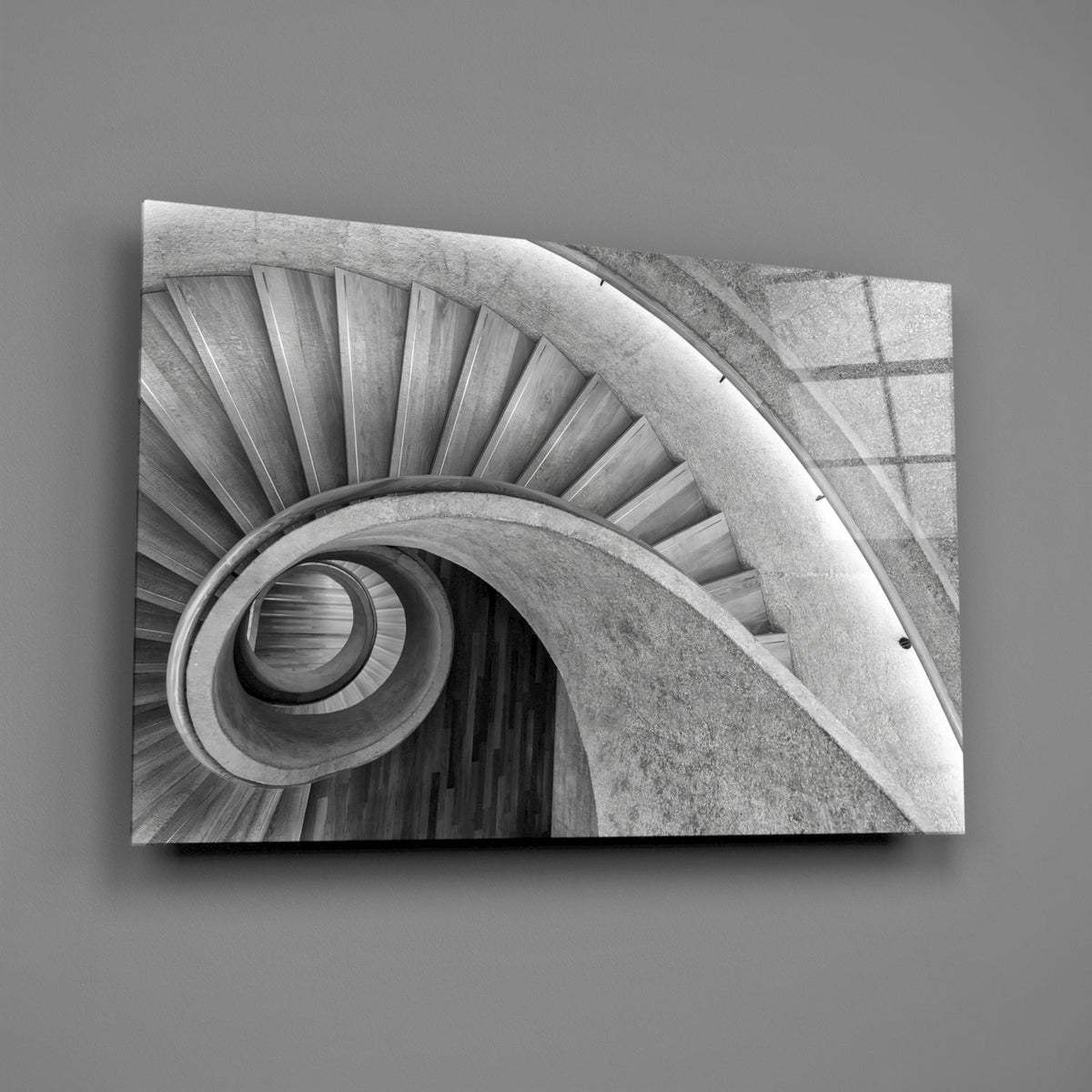 Architectural Spiral Staircase Art Glass Wall Art, Black and White – view 2