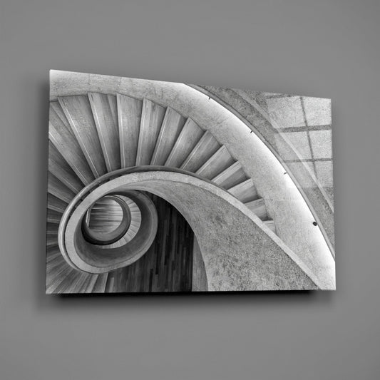 Architectural Spiral Staircase Art Glass Wall Art, Black and White – view 2