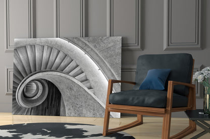 Architectural Spiral Staircase Art Glass Wall Art, Black and White – view 6