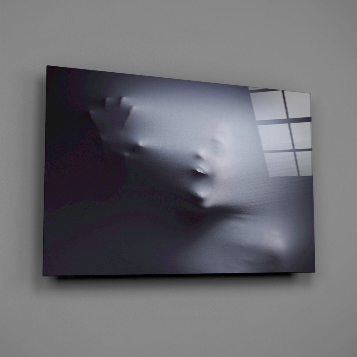 Ghostly Face Pressing Through Fabric Glass Wall Art – view 2