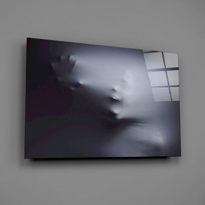 Ghostly Face Pressing Through Fabric Glass Wall Art – view 2