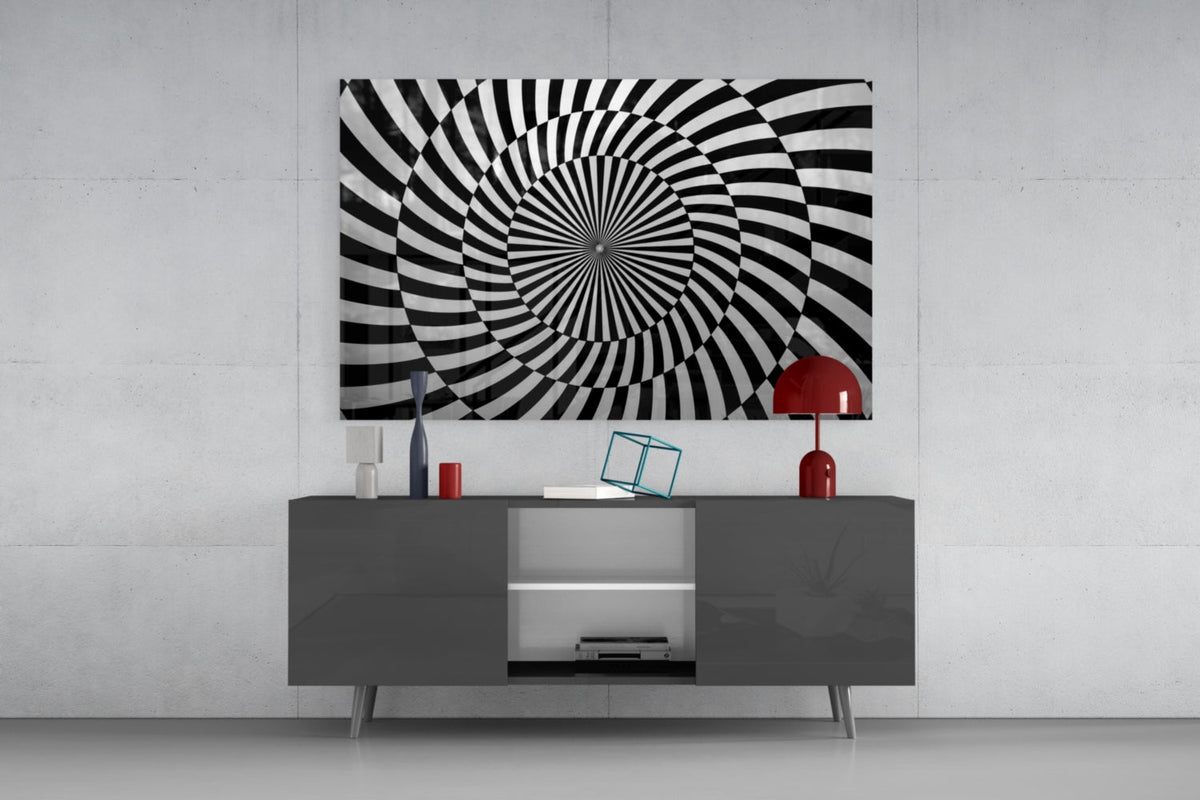 Black and White Optical Spiral Op-Art Glass Wall Art – view 8