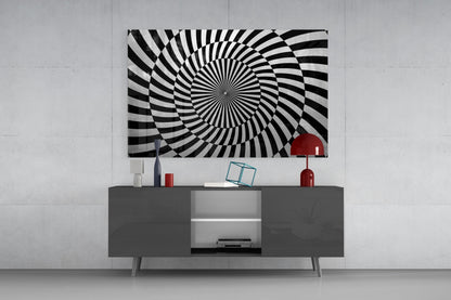 Black and White Optical Spiral Op-Art Glass Wall Art – view 8