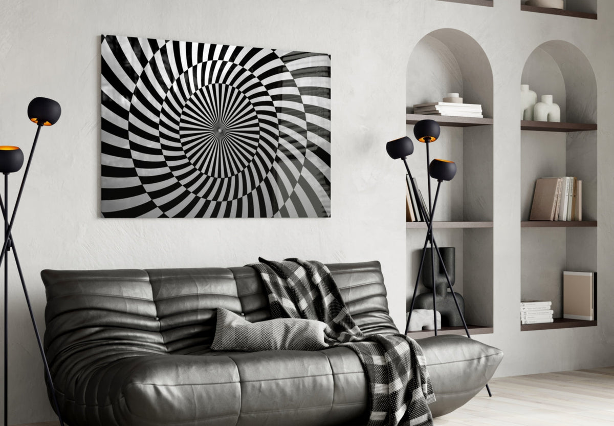 Black and White Optical Spiral Op-Art Glass Wall Art – view 4