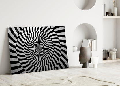 Black and White Optical Spiral Op-Art Glass Wall Art – view 3
