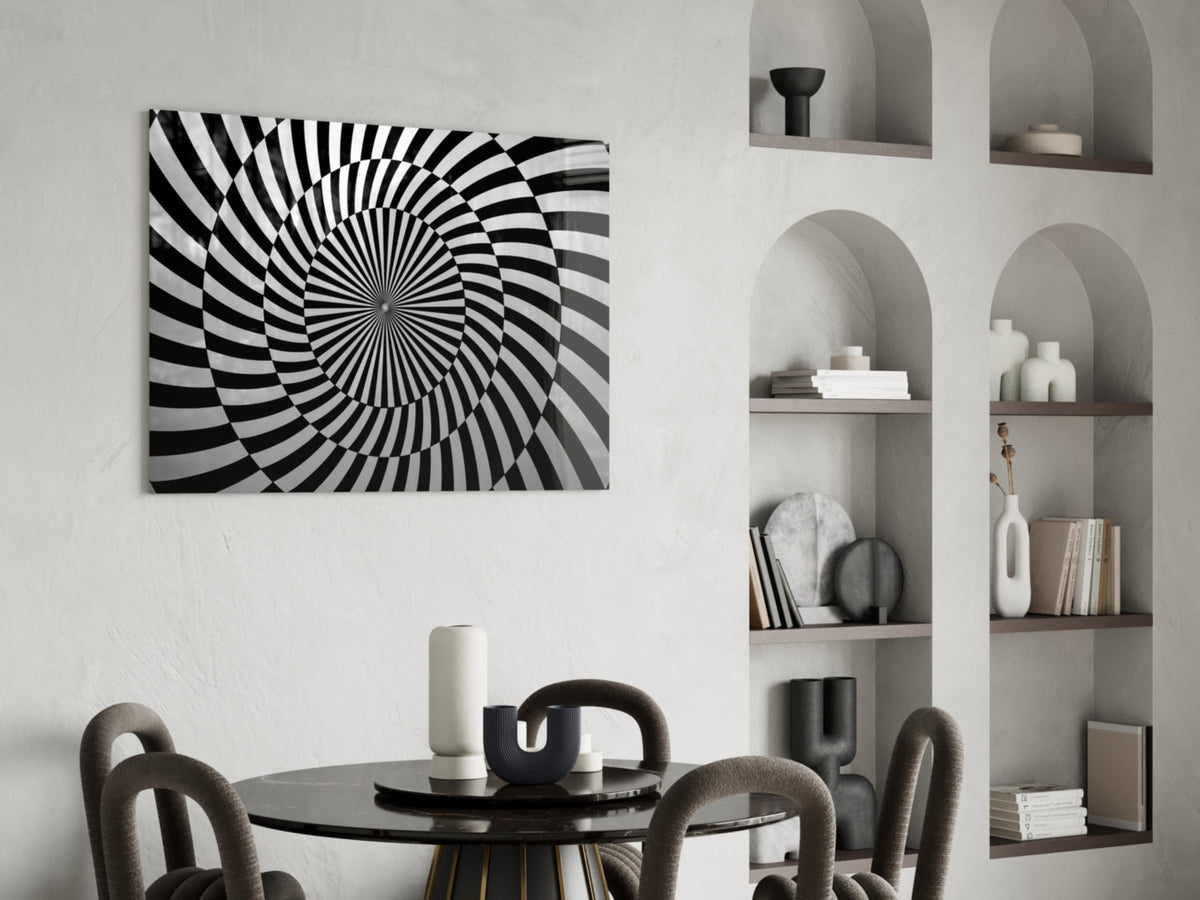 Black and White Optical Spiral Op-Art Glass Wall Art – view 5