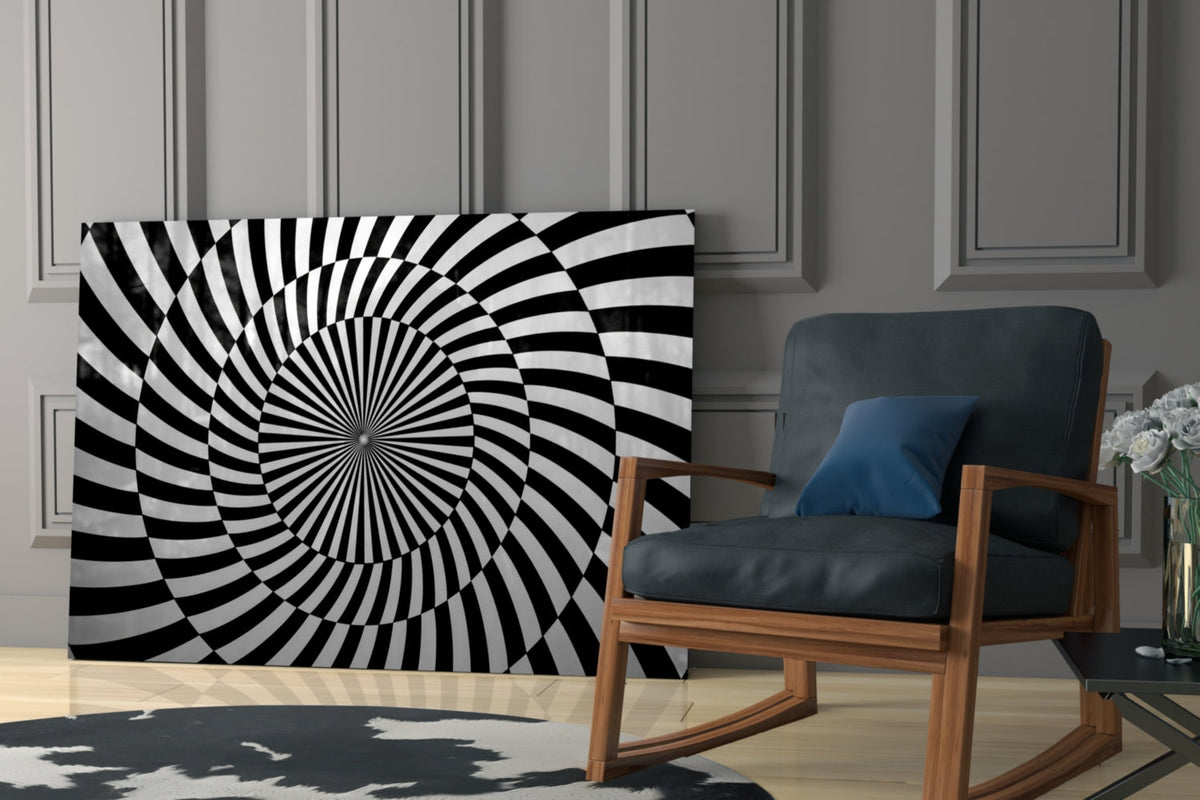 Black and White Optical Spiral Op-Art Glass Wall Art – view 6
