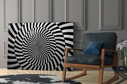 Black and White Optical Spiral Op-Art Glass Wall Art – view 6