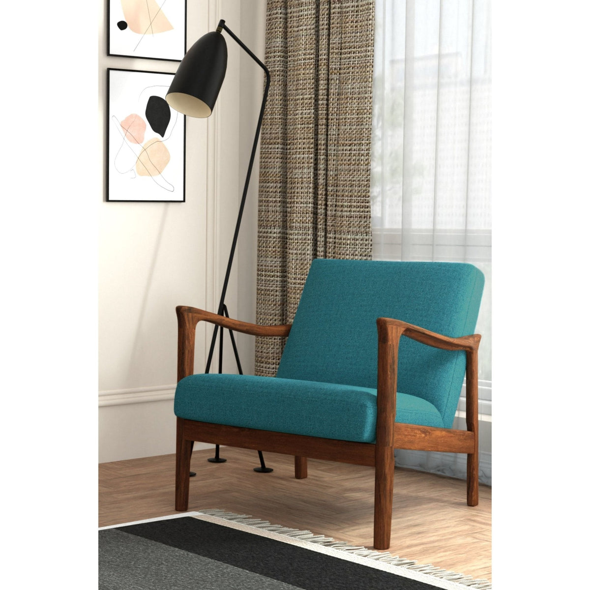 Solid Wood and Fabric Zephyr Lounge Chair in Turquoise