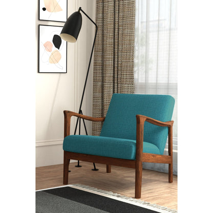 Solid Wood and Fabric Zephyr Lounge Chair in Turquoise
